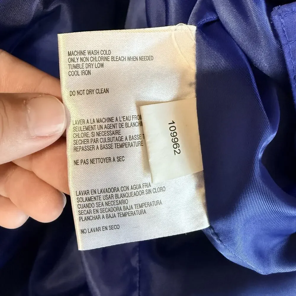Michael Kors Trench Coat Womens M Blue Cobalt Mid Length Lined Button Front